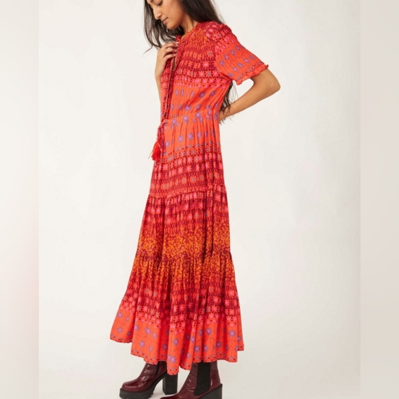 Free People Red and Orange Maxi Dress Xs - Picture 3 of 10